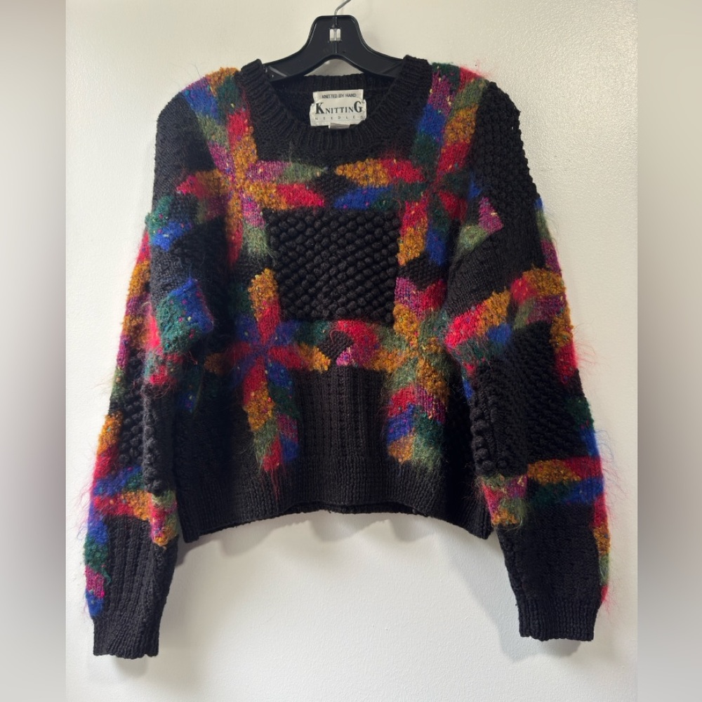 Rare Knitting Needle Multicolor Women's Crew Neck Sweater
